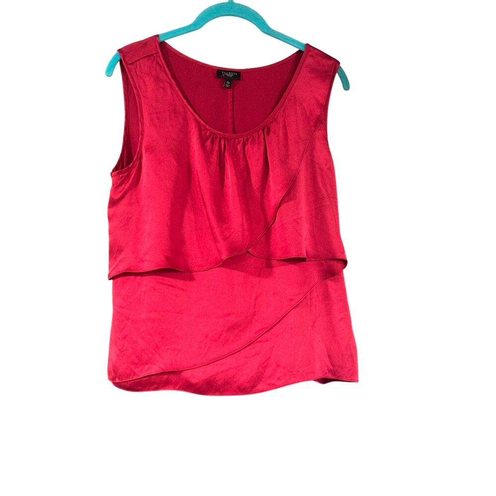 Talbots 10P Petite 100% Silk Red Layered Ruffle Sleeveless Blouse Top
